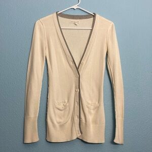 Aeropostale Long Sleeve Cardigan Sweater - Cream/Gray